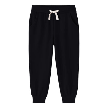 HILEELANG Toddler Girls' Jogger Pants 3-Pack Pull on Cotton French Terry Solid Adjust Black Red Purple Ruffle Pocket SweatPants 2Y