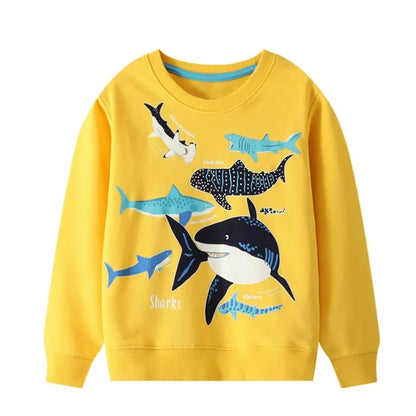 HILEELANG Toddler Boy Sweatshirts Luminous Glow At Night Yellow Fish Pullover Cotton Long Sleeve Top Clothes Shirts