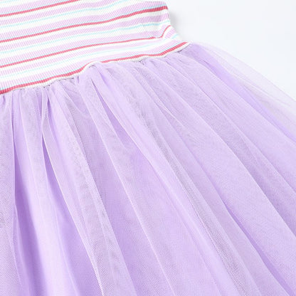 HILEELANG 2-7T Toddler Little Girls Pastel Striped Ribbed Tulle Dress, Lavender Purple Sleeveless Sundress