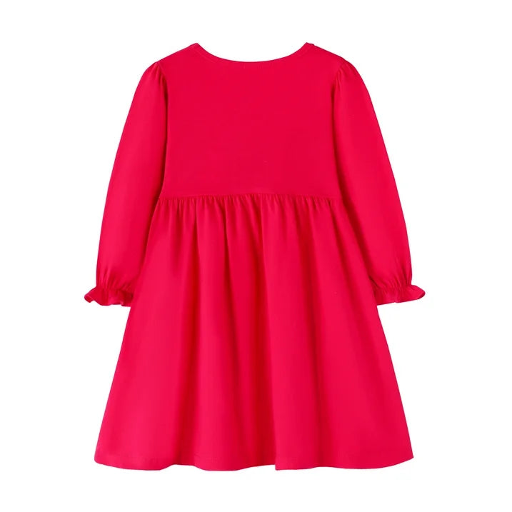 HILEELANG Toddler Girls Christmas Long Sleeve Dress Cotton Casual Red Snowman and Christmas Tree Jersey Shirt Fall Winter Holiday Playwear Dresses