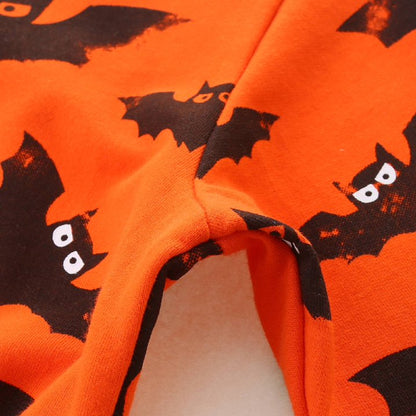 HILEELANG Toddler Boy Orange Sweatshirts Halloween Bat Printed Crewneck Long Sleeve Pullover Cotton Top Sweater Shirts