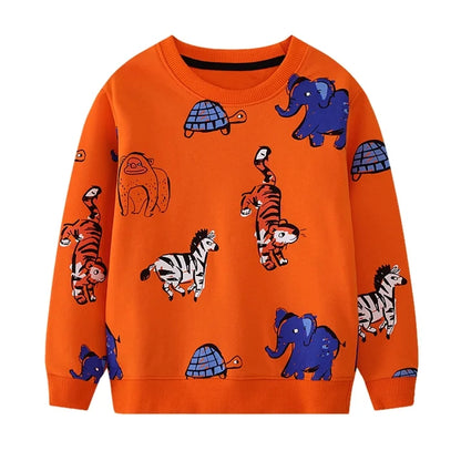 HILEELANG Kids Toddler(2-7Y) Sweatshirt Orange Tiger Elephant Zebra Graphic Pullover Top for Boys Girls