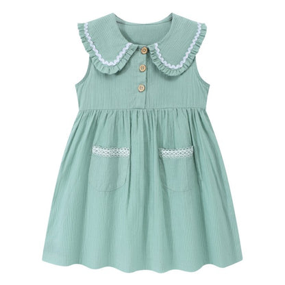 HILEELANG Toddler Little Girls 2 Pack Summer Dresses, Sleeveless Peter Pan Collar Sundress Set with Pockets