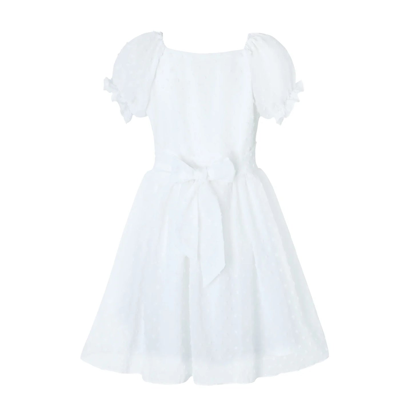 HILEELANG Girls White Swiss Dot Puff Sleeve Polyester Dress 4-5Y Little Girls