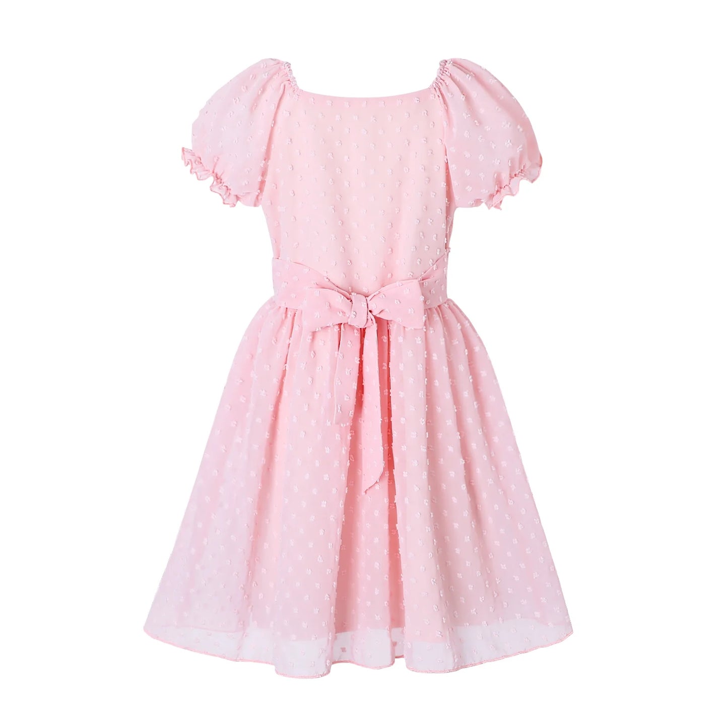 HILEELANG Girls Pink Swiss Dot Puff Sleeve Polyester Dress 4-5Y Little Girls