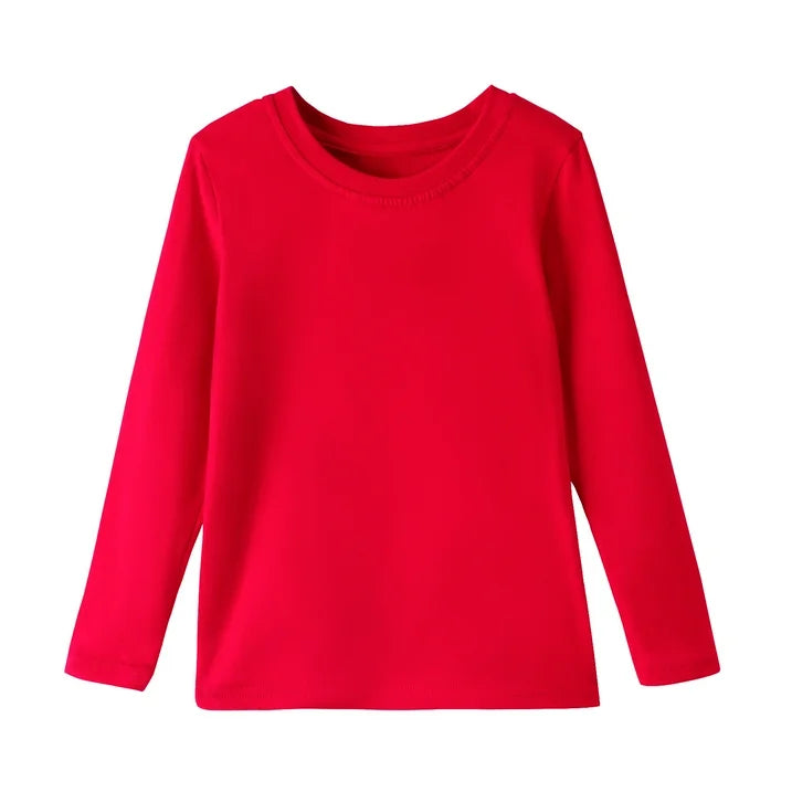 HILEELANG Girls 100% Cotton Long Sleeve T-Shirt 4-Pack, Red Green White Striped, Casual Everyday Tops