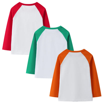 HILEELANG Toddler Boys' Long Sleeve Tee Shirts Cotton Crewneck Red Green Christmas Dinosaur Graphic Tops T-Shirts 3 Packs