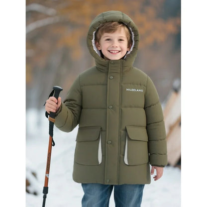 HILEELANG Kids Big Boys Warm Light Weight Padded Puffer Jacket with Hood Water-Resistant Winter Coat for Kids 6-13, Olive Green Outdoor Style