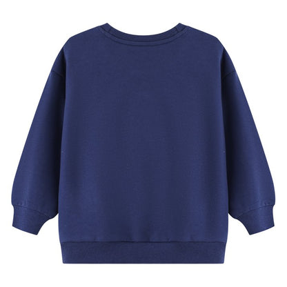 HILEELANG Toddler Girl Sweatshirts Navy Rainbow Towel Embroidery Applique Cotton Crewneck Pullover Tops Sweater Shirts