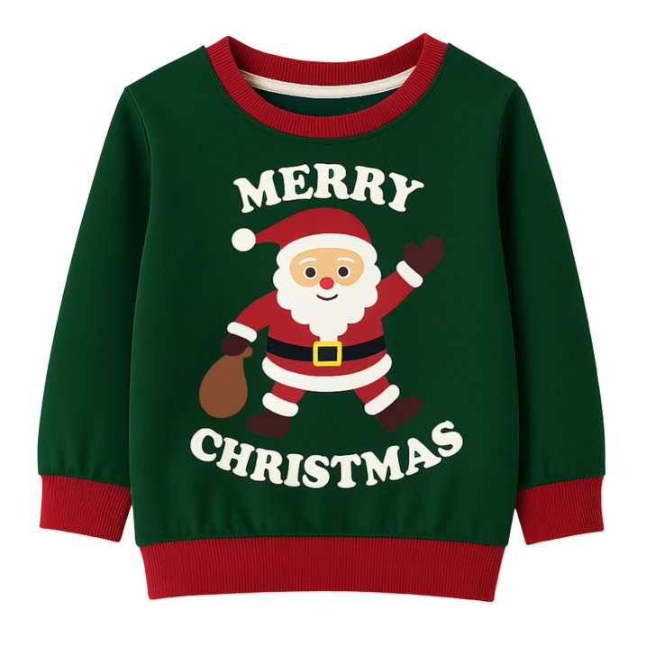 HILEELANG Toddler Boy Christmas Pullover and Sweatpants Set ,2 Piece Cotton with Santa Claus and Christmas Tree Applique, Green Fall Winter Clothes for Kids