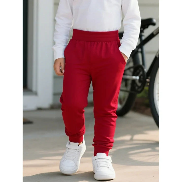HILEELANG Toddler Boys' Sweatpants Cotton Joggers 2-Pack Pull on Black Wine Playwear Sport Athletic Pants