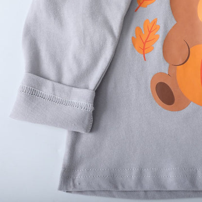 HILEELANG Toddler Boys（2Y-7Y) Shirt Halloween 3-Pack Squirrel Pumpkin Graphic Long-Sleeve Tees Winter Cotton Casual Crewneck T-Shirts