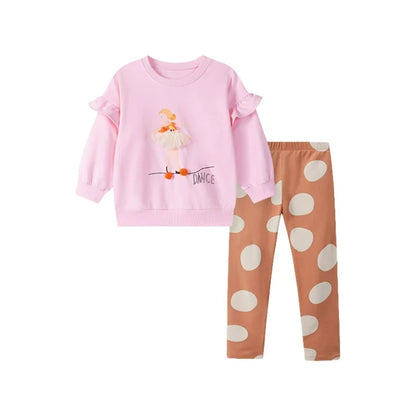 HILEELANG Toddler Girl Sweatshirt and Leggings Set（Age:2-7Y) – Lotus leaf Long Sleeve Pink Fairy Dance Pullover and Brown Pants, Fall Winter for Kids