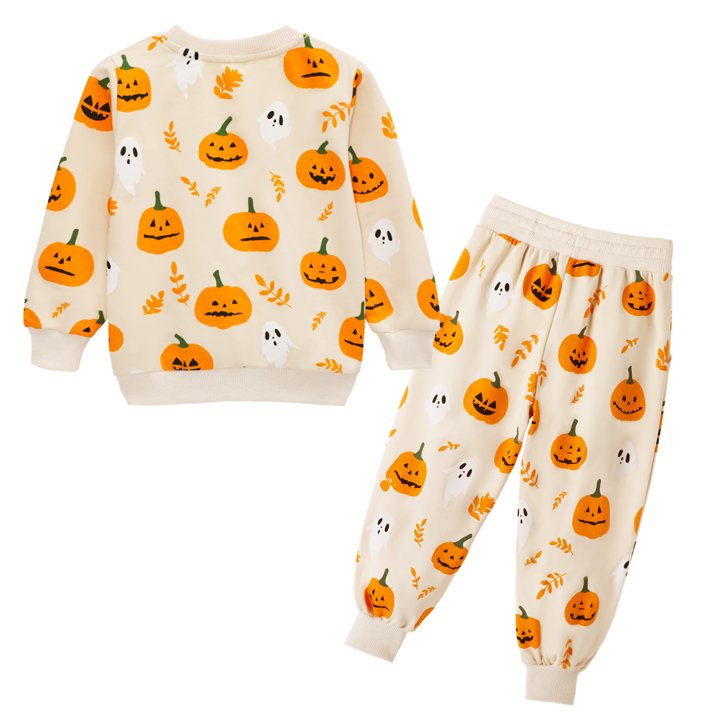 HILEELANG Toddler Girls Halloween Pants（Age:2-7Y) Set Light Offer White Pumpkinr Sweatshirt Joggers Sweatsuit Winter Playwear Outfits Clothing Sets