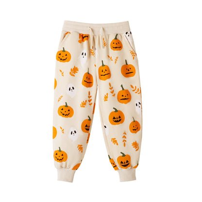 HILEELANG Toddler Girls Halloween Pants（Age:2-7Y) Set Light Offer White Pumpkinr Sweatshirt Joggers Sweatsuit Winter Playwear Outfits Clothing Sets