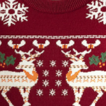 HILEELANG Toddler Boy Girl Christmas Sweater Knit Pullover Crewneck Wine Red Snow Elk Deer Sweatshirts Holiday Sweater