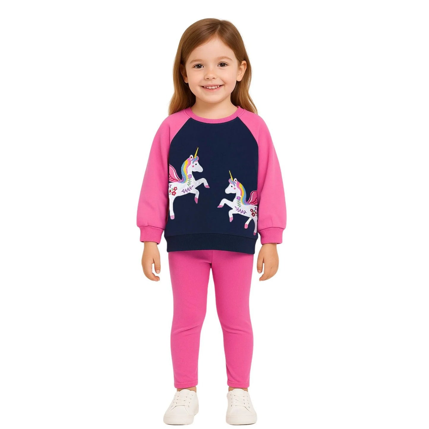 HILEELANG Toddler Girl Fall Outfits Clothing Pants Set（Age:2-7Y) Offwhite Fairy Sweatshirt Cotton Strench Leggings Playwear Sets
