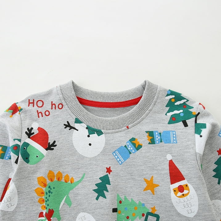 HILEELANG Toddler Boy Christmas Sweatshirt - Kids Festive Dinosaur Print Pullover Holiday Crewneck Tops Long Sleeve