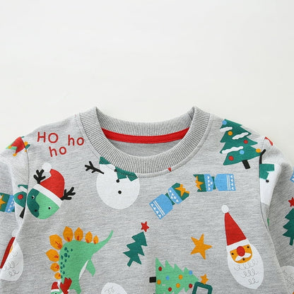 HILEELANG Toddler Boy Christmas Sweatshirt - Kids Festive Dinosaur Print Pullover Holiday Crewneck Tops Long Sleeve