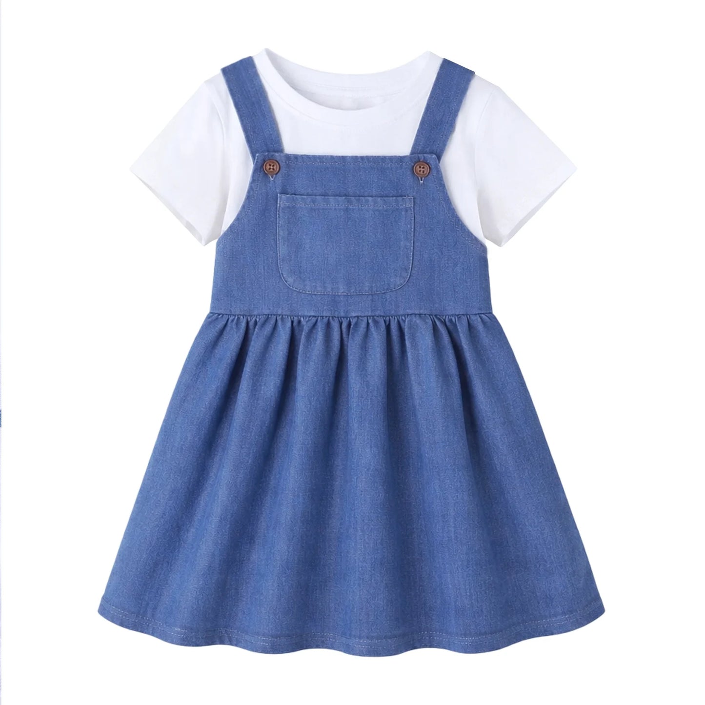 HILEELANG 2-8T Toddler/Little Girls Light Blue Denim Look 100% Cotton Dress