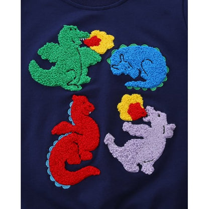 HILEELANG Toddler Boys（2-7Y) 2-Piece Outfit Set,3D Appliqué Dinosaur Patch Sweatshirt and Jogger Pants, Cozy Fall Spring Tracksuit