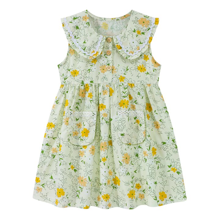 HILEELANG Toddler Little Girls 2 Pack Summer Dresses, Sleeveless Peter Pan Collar Sundress Set with Pockets