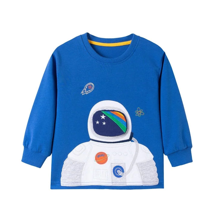 HILEELANG Toddler Boys(2-7Y) Blue Astronaut Sweatshirt and Grey Pants Set, 2 Piece Long Sleeve Outfit for Kids, Cotton Fall Winter Clothes