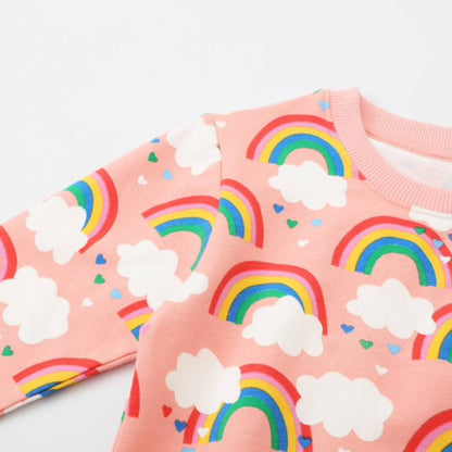 HILEELANG Toddler Girl Sweatshirts Pink Rainbow Printed Cotton Casual Crew Neck Long Sleeve Tops Shirt