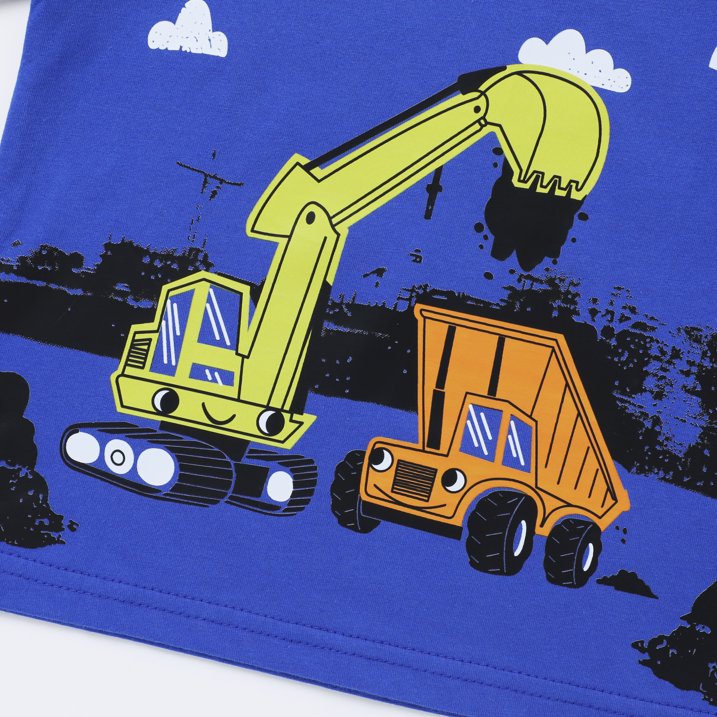 HILEELANG Toddler Boys' Long Sleeve Tee Shirts Cotton Crewneck Blue Excavator Graphic Tops T-Shirts 3 Packs