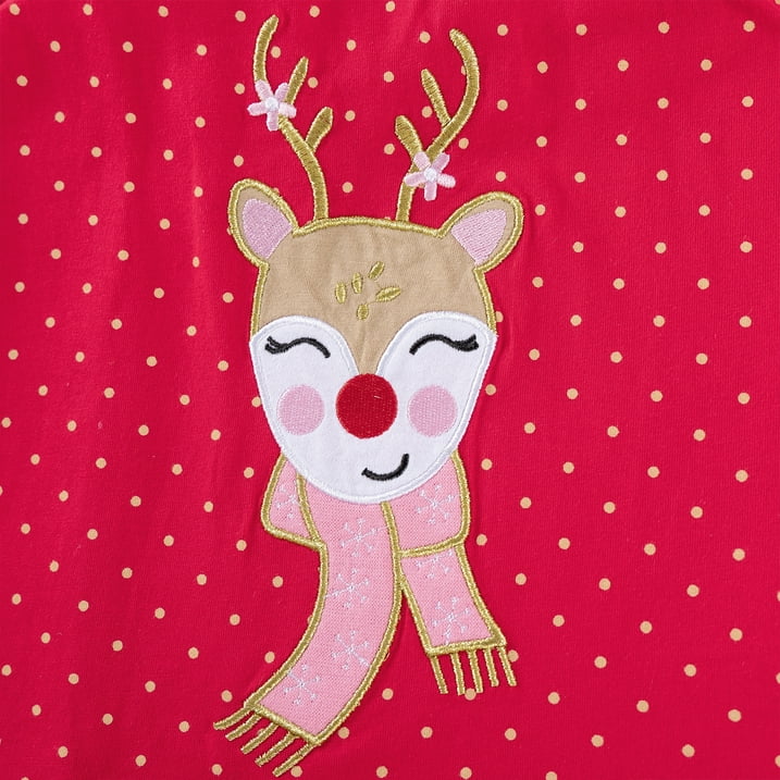 HILEELANG Girls’ Christmas Dress Long Sleeve Holiday Outfit with Reindeer Print, Red Ruffle Party Dress for Toddlers & Little Girls