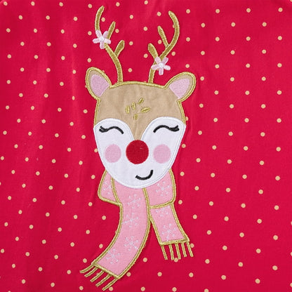 HILEELANG Girls’ Christmas Dress Long Sleeve Holiday Outfit with Reindeer Print, Red Ruffle Party Dress for Toddlers & Little Girls