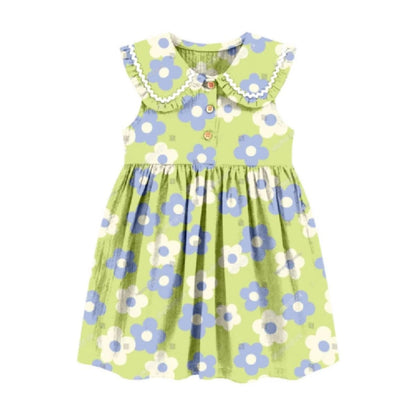 HILEELANG Toddler Little Girls 2 Pack Summer Dresses, Sleeveless Peter Pan Collar Sundress Set with Pockets