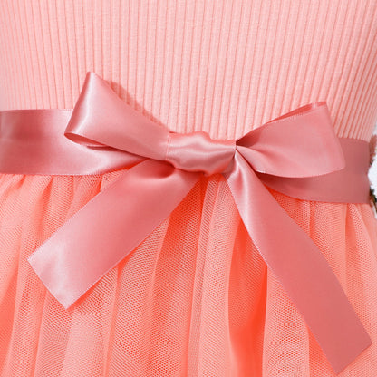 HILEELANG Toddler Little Girls Pink Tulle Dress, Floral Embroidered Flutter Sleeve Summer Birthday Party Dress