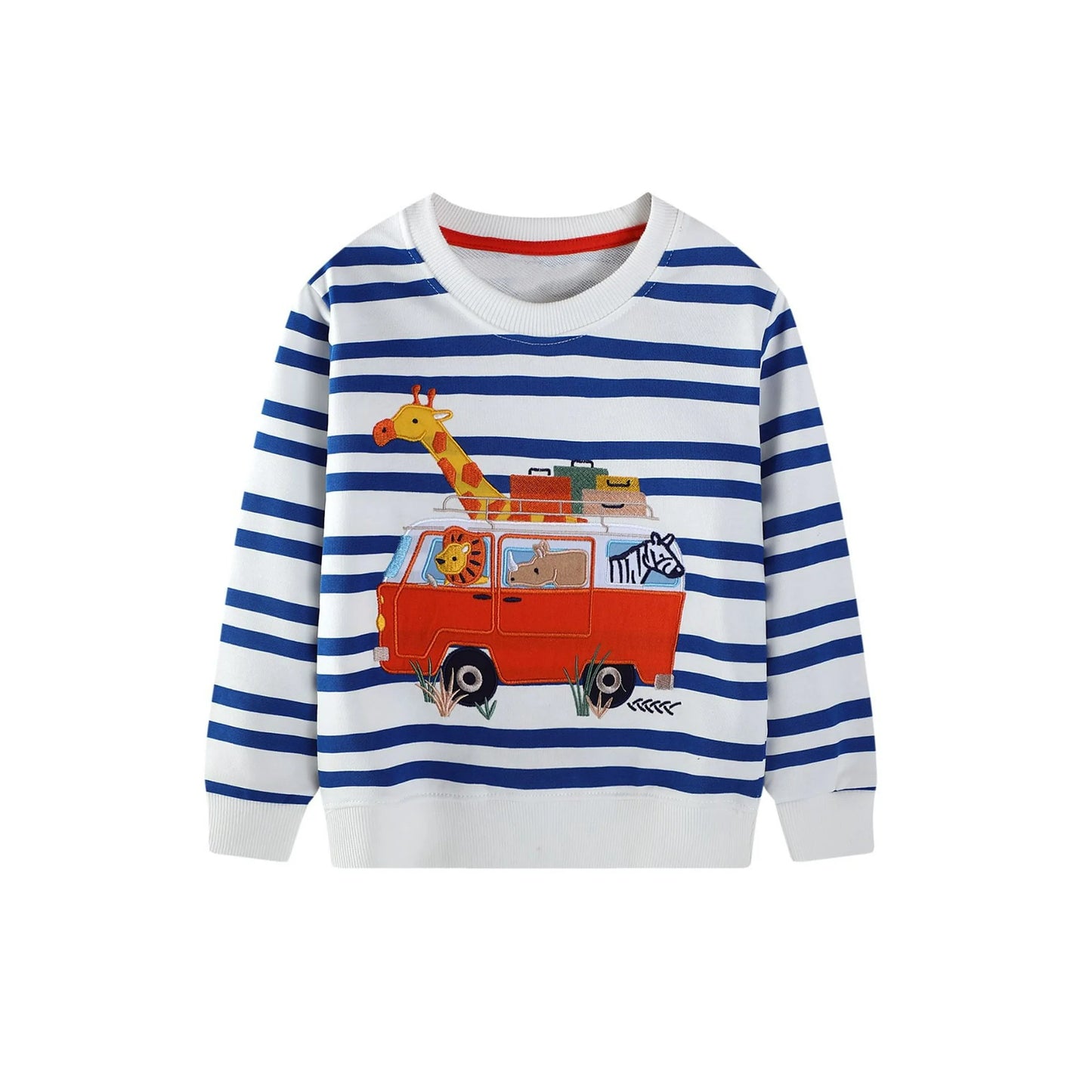 HILEELANG Toddler Boys(2-7Y) Sweatshirt Long Sleeve Striped Pullover Top, Cute Giraffe Zebra Applique Embroidery Fall Winter Cotton Crewneck Shirt