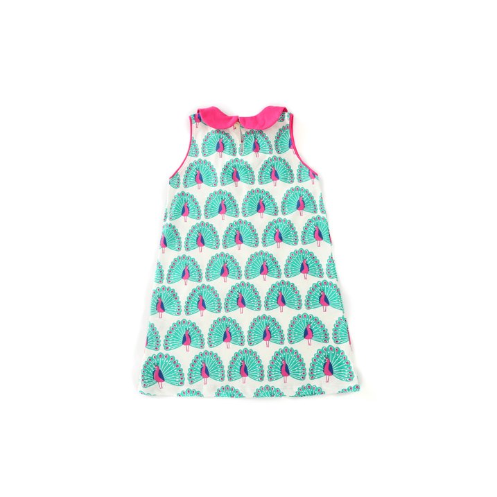HILEELANG Toddler Girls Cotton Dress Sleeveless Casual Summer Striped Basic Shirt Green Peacock Pattern Jumpskirt Playwear