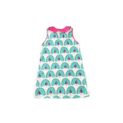 HILEELANG Toddler Girls Cotton Dress Sleeveless Casual Summer Striped Basic Shirt Green Peacock Pattern Jumpskirt Playwear