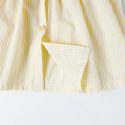 HILEELANG 2-7T Toddler/Little Girls Light Yellow White Stripe 100% Cotton Dress
