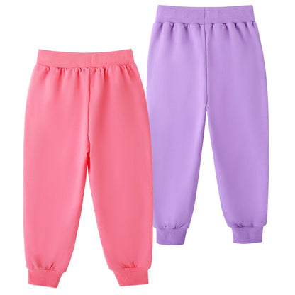 HILEELANG Toddler Girls （Age:12M-7Y) Cotton Joggers Sweatpants Animal Embroidery Drawstring Waist and Pockets-Pink Purple Casual Athletic Pants for Kids