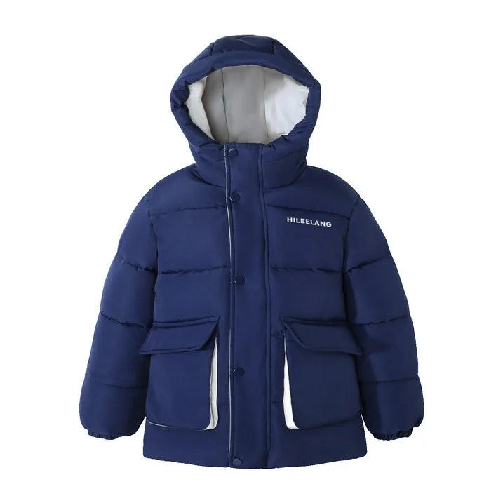 HILEELANG Kids Big Boys Winter Puffer Jacket with Hood Warm Light Weight Padded Water-Resistant Coat for Kids 6-13 Years, Classic Navy Blue