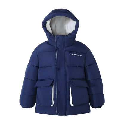 HILEELANG Kids Big Boys Winter Puffer Jacket with Hood Warm Light Weight Padded Water-Resistant Coat for Kids 6-13 Years, Classic Navy Blue
