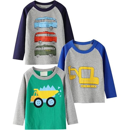HILEELANG Toddler Boys Long Sleeve T-Shirt Cotton Casual Winter Crewneck Basic Active Tops Tee Tunic Shirts 3 Packs
