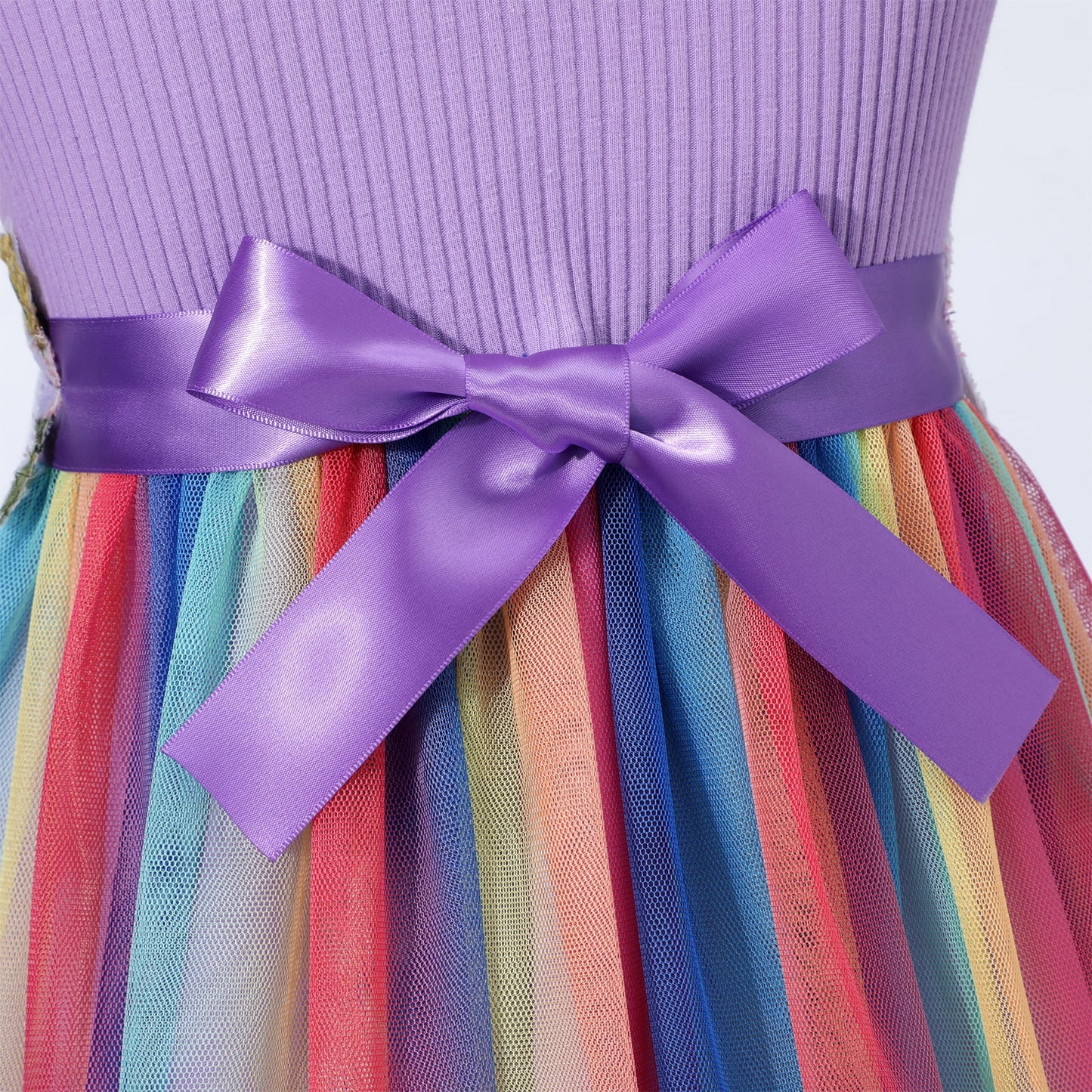 HILEELANG Toddler Little Girls Rainbow Tulle Dress, Floral Embroidered Flutter Sleeve Birthday Party Tutu Dress for Girls