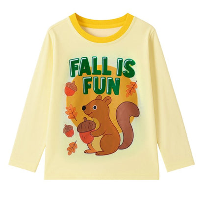HILEELANG Toddler Boys（2Y-7Y) Shirt Halloween 3-Pack Squirrel Pumpkin Graphic Long-Sleeve Tees Winter Cotton Casual Crewneck T-Shirts