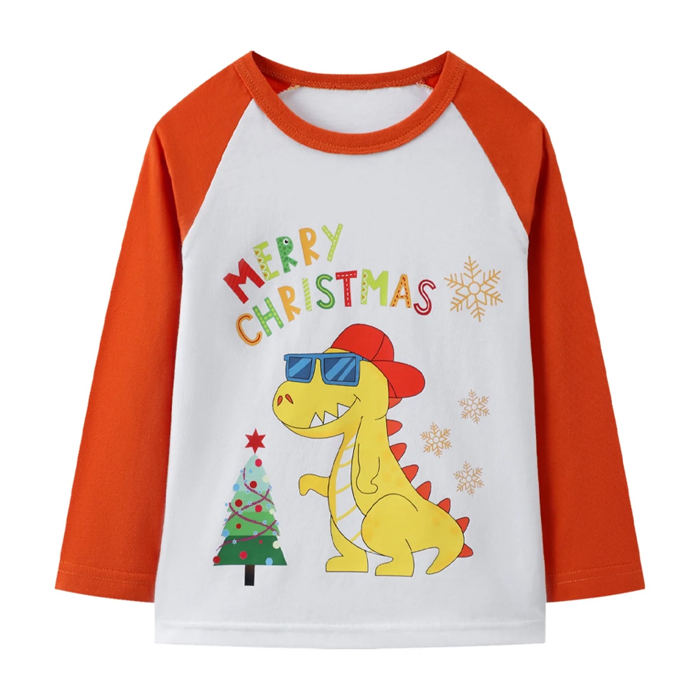 HILEELANG Toddler Boys' Long Sleeve Tee Shirts Cotton Crewneck Red Green Christmas Dinosaur Graphic Tops T-Shirts 3 Packs