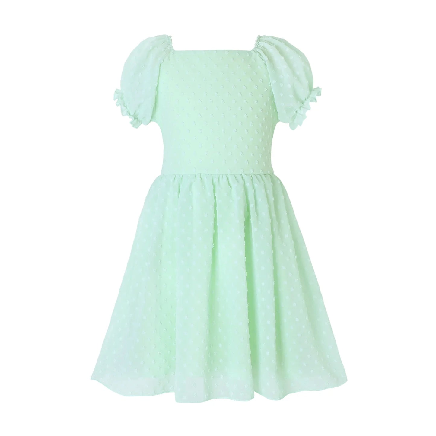 HILEELANG Girls Light Blue Swiss Dot Puff Sleeve Polyester Dress 4-5Y Little Girls