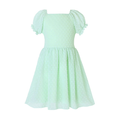 HILEELANG Girls Light Blue Swiss Dot Puff Sleeve Polyester Dress 4-5Y Little Girls