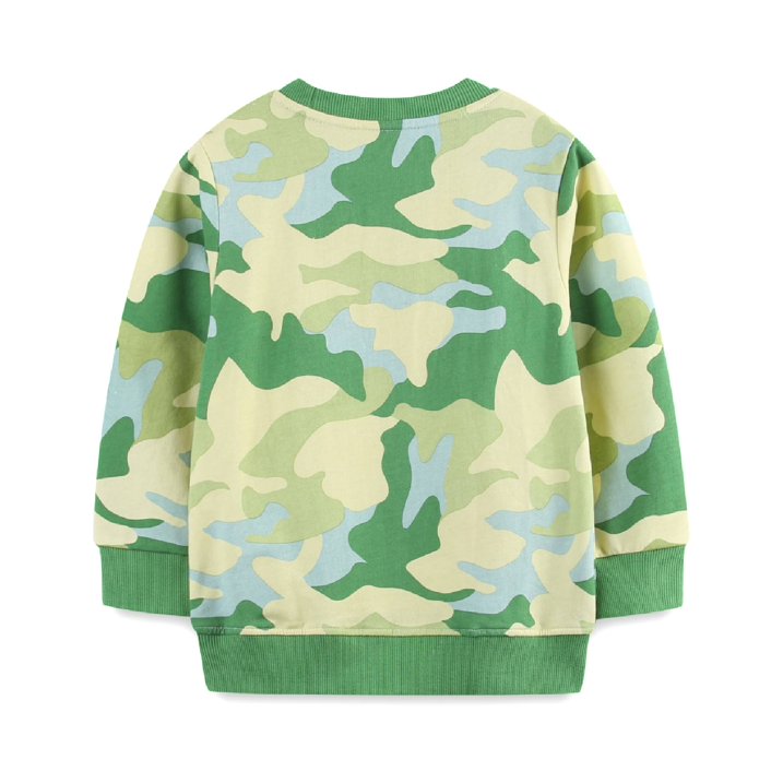 HILEELANG Toddler Boy Long Sleeve Sweatshirts Green Camouflage Tiger Printed Crewneck Pullover Cotton Top Sweater Shirts