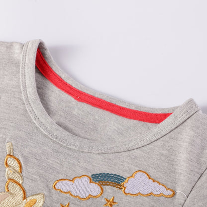 HILEELANG toddle Girls Long sleeved Dresses Christmas Casual Winter Cotton Casual Cute Party Cartoon Animal Unicorn Pattern Dress
