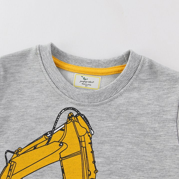 HILEELANG Toddler Boy(2-7Y) Sweatshirt Cotton Casual Yellow Excavator Print Long Sleeve Pullover Top