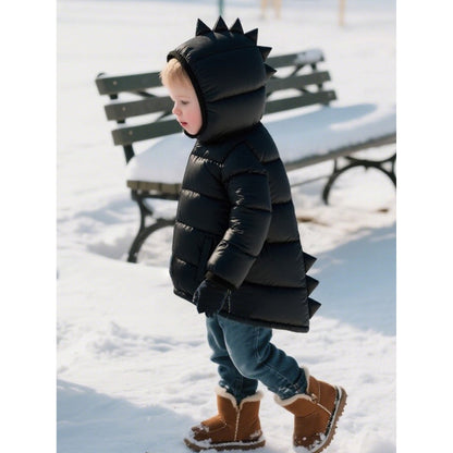 HILEELANG Toddler Boy Girl   (12M-7Y) Winter Puffer Jackets Coats Black Dinosaur Hooded Light Weight Padded Outerwear